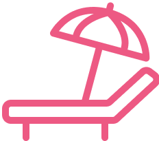 Icon of a beach chair with umbrella, representing relaxed Old Hawaii hospitality